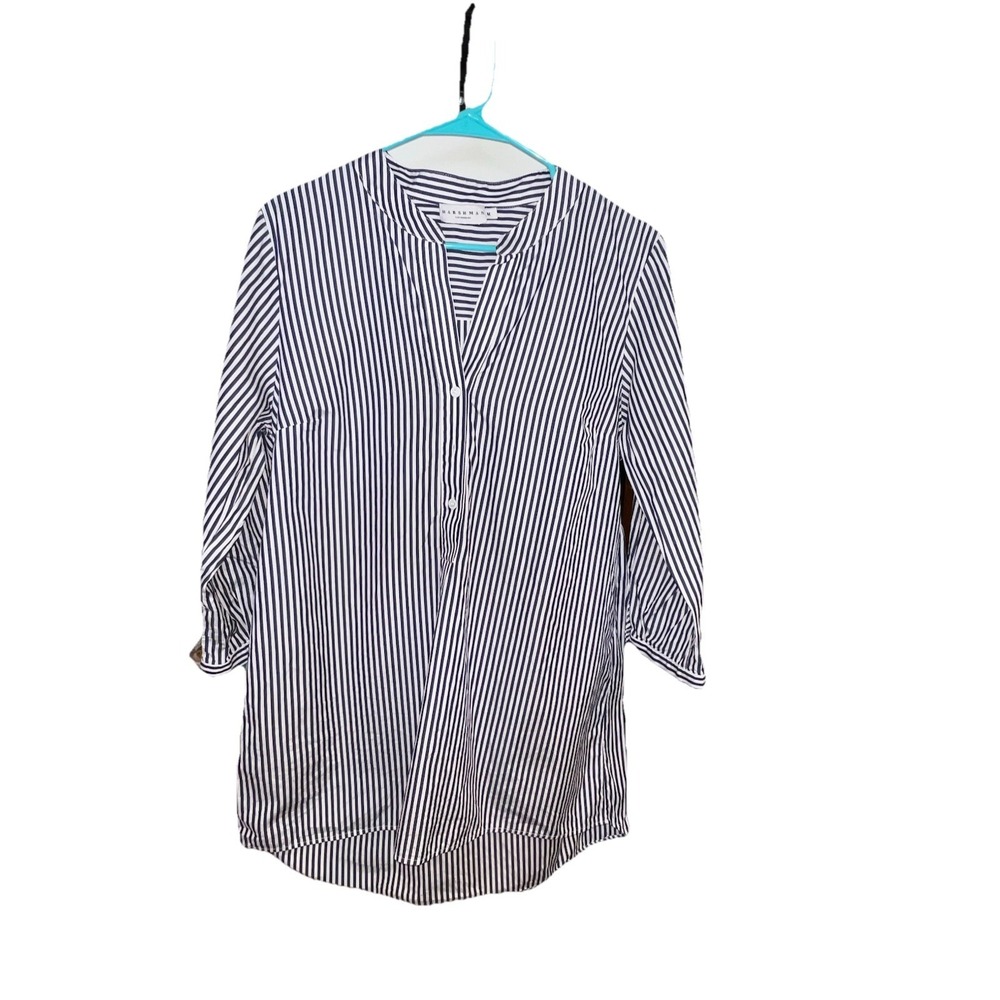 Harshman LA Derrington Tunic Blouse Navy Blue White Stripe Quiet Luxury Medium‎